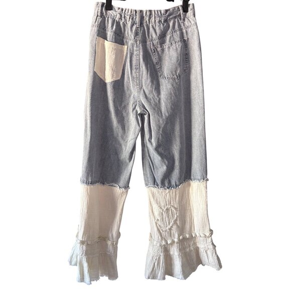 POL Light Wash Denim Patchwork Wide Leg Pants Small New - Picture 8 of 15